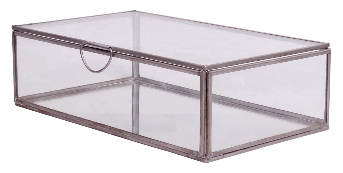 9.5” Rectangle Shaped Jewelry Box with Top Lid Cover - Handmade in Glass & Steel - Keepsake / Storage / Trinket Boxes - Gift Items from India - Buy in Bulk Wholesale